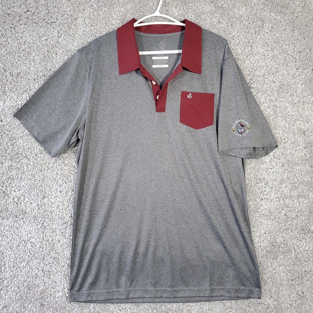Swannies Mens Golf‎ Polo Shirt Size XL Gray Burgundy Performance Casual